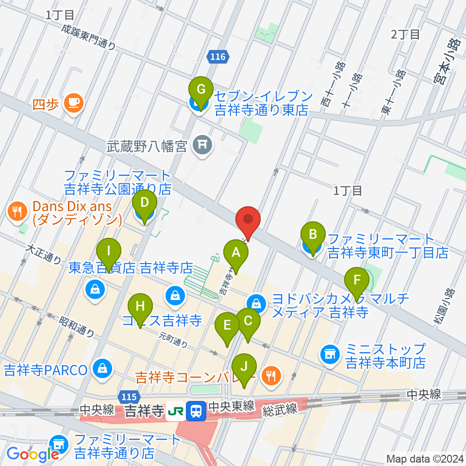 丸石楽器店周辺のコンビニエンスストア一覧地図