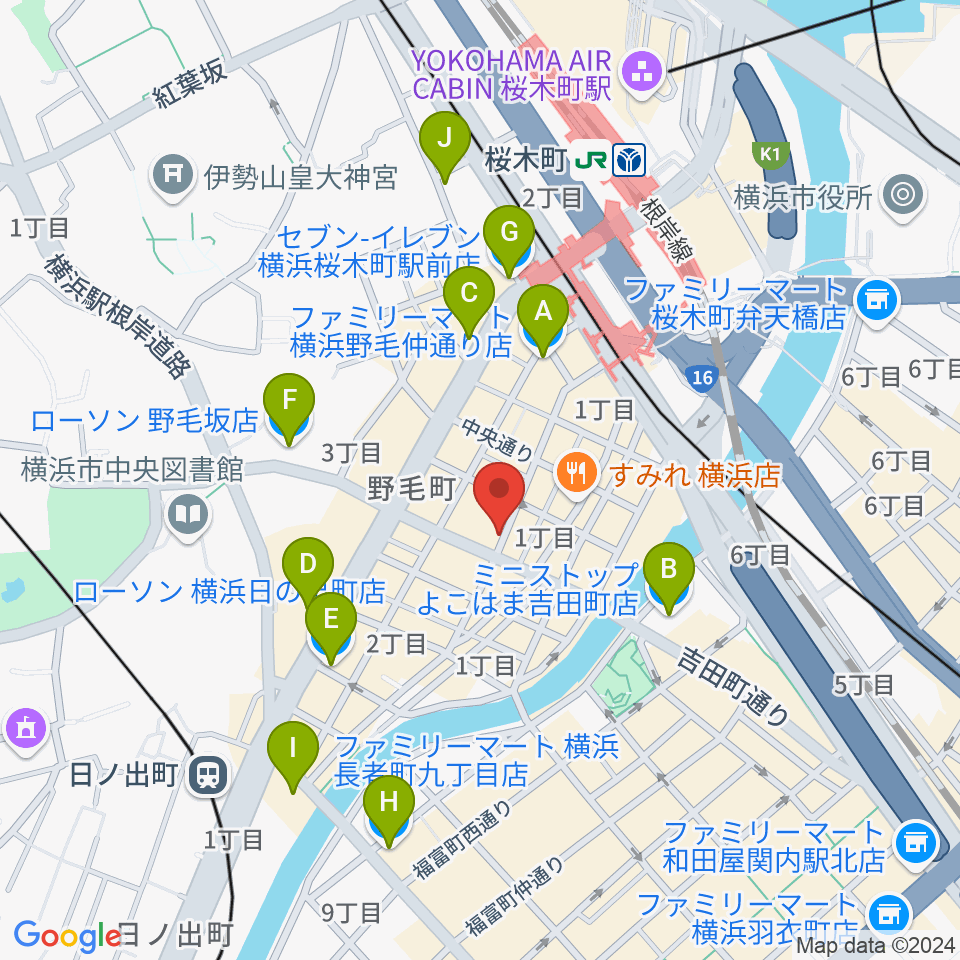 野毛Junk周辺のコンビニエンスストア一覧地図