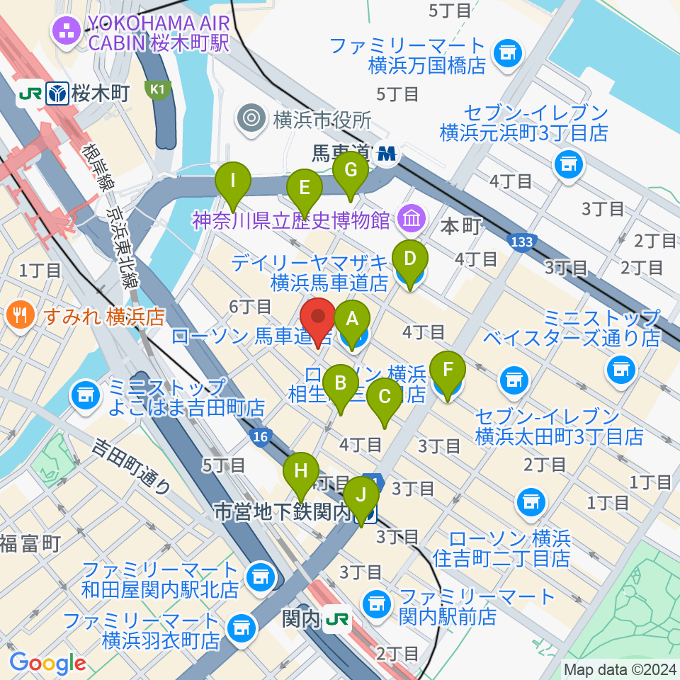 横浜エアジン周辺のコンビニエンスストア一覧地図