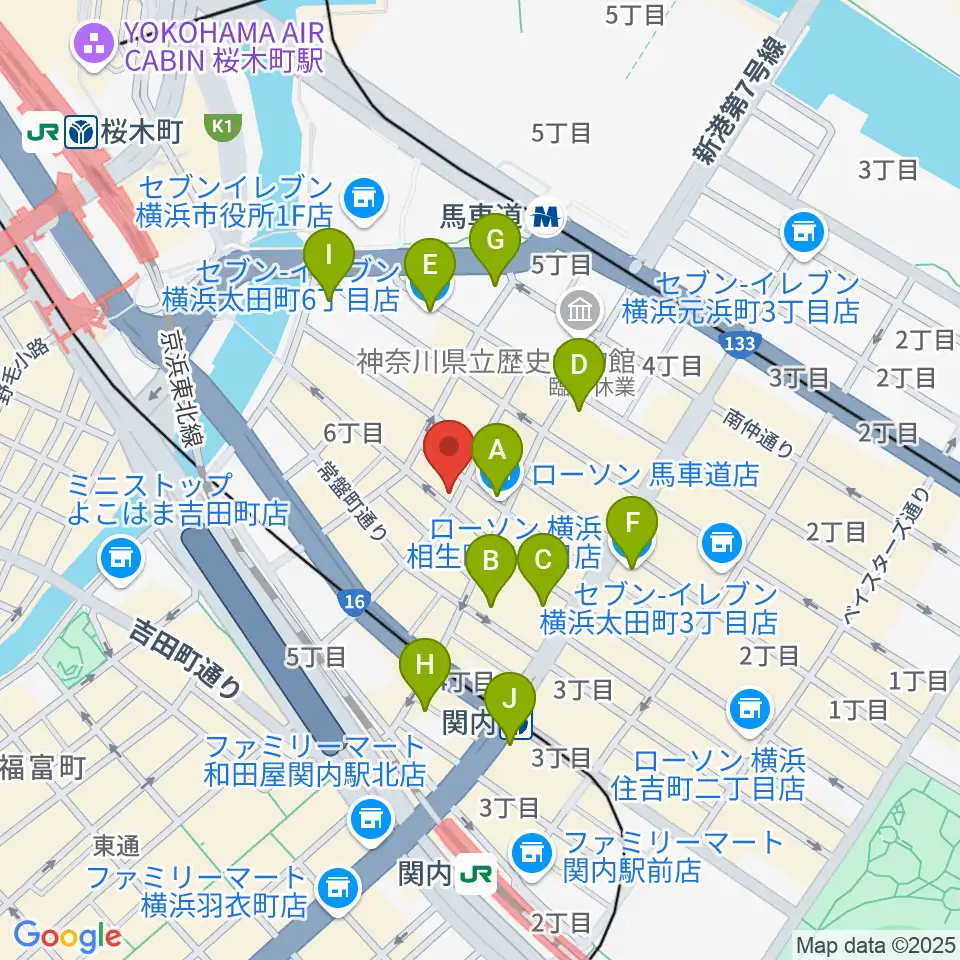 横浜エアジン周辺のコンビニエンスストア一覧地図
