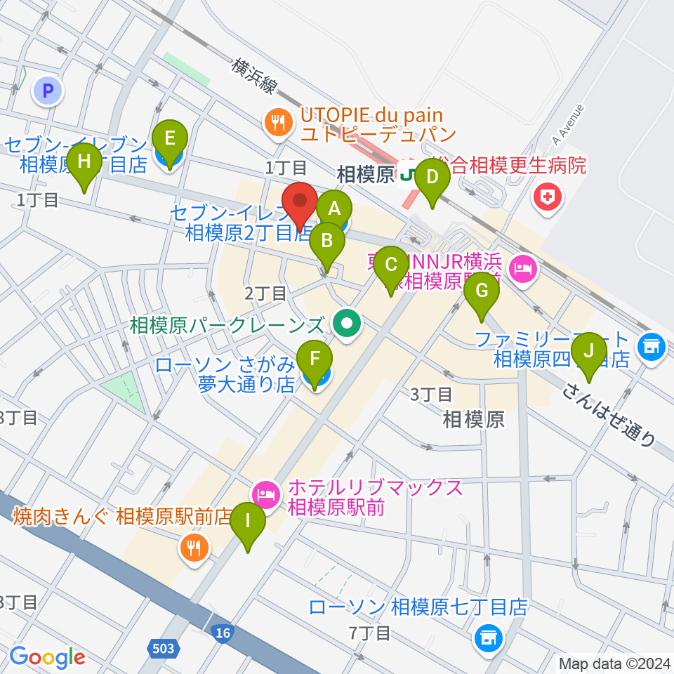 エッキミュージックサロン周辺のコンビニエンスストア一覧地図