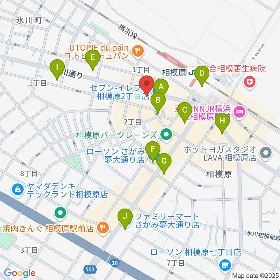 エッキミュージックサロン周辺のコンビニエンスストア一覧地図