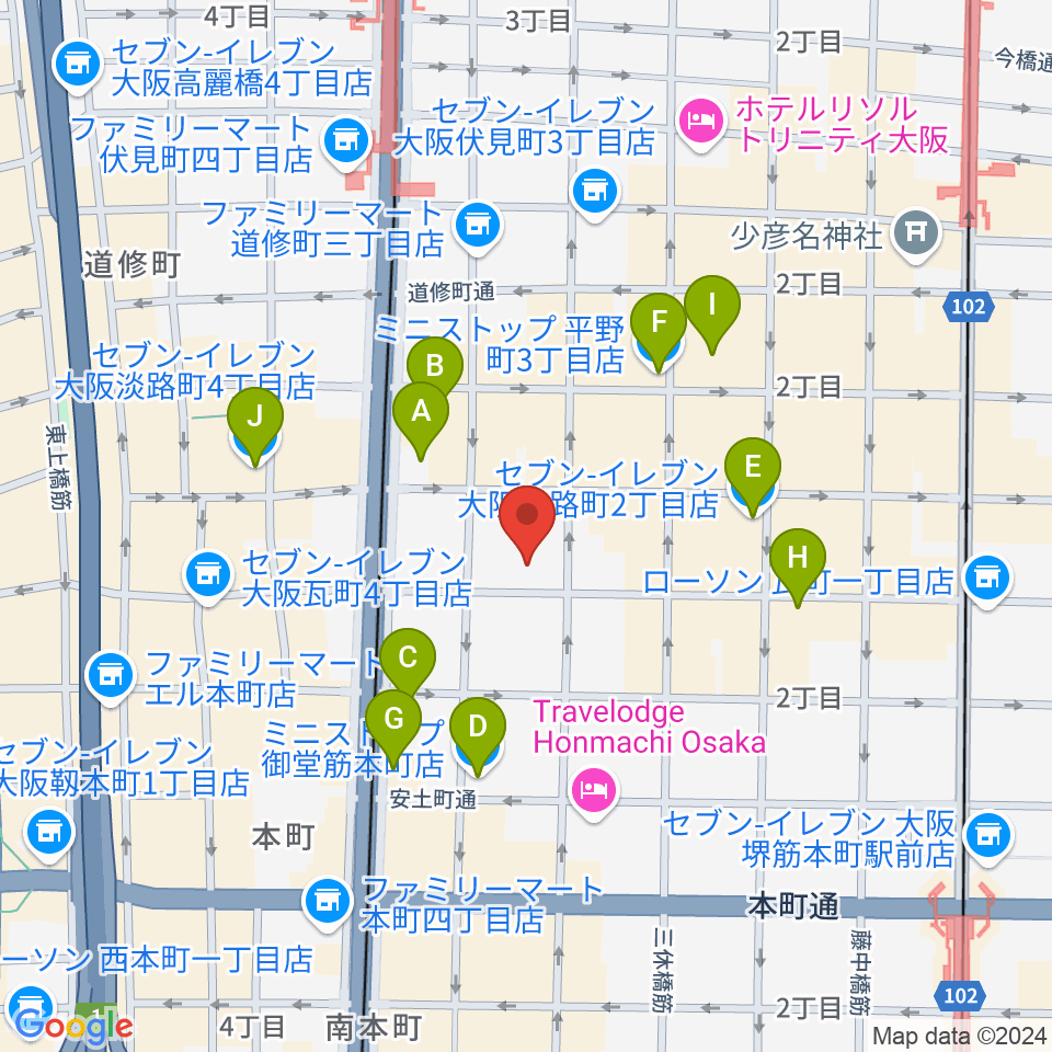 本町ぽっぷ周辺のコンビニエンスストア一覧地図