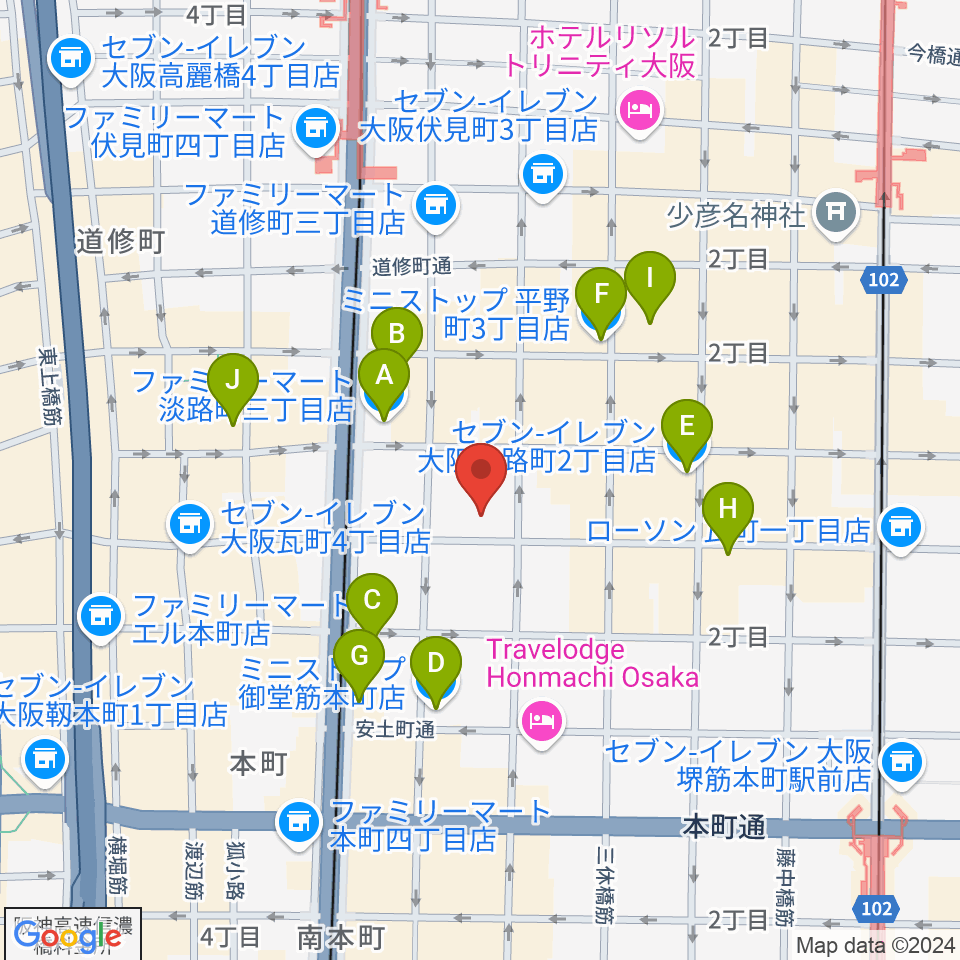 本町ぽっぷ周辺のコンビニエンスストア一覧地図