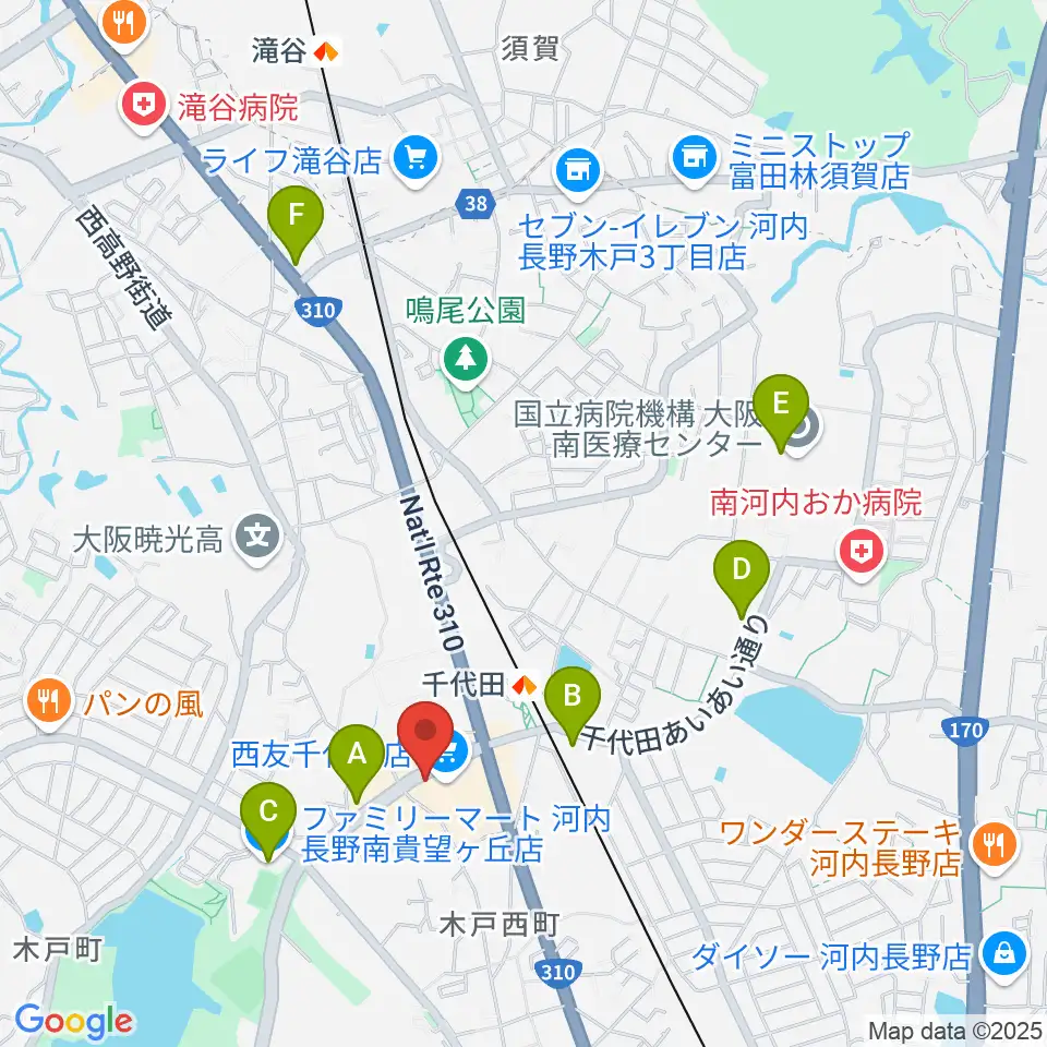 ニシバタ楽器周辺のコンビニエンスストア一覧地図