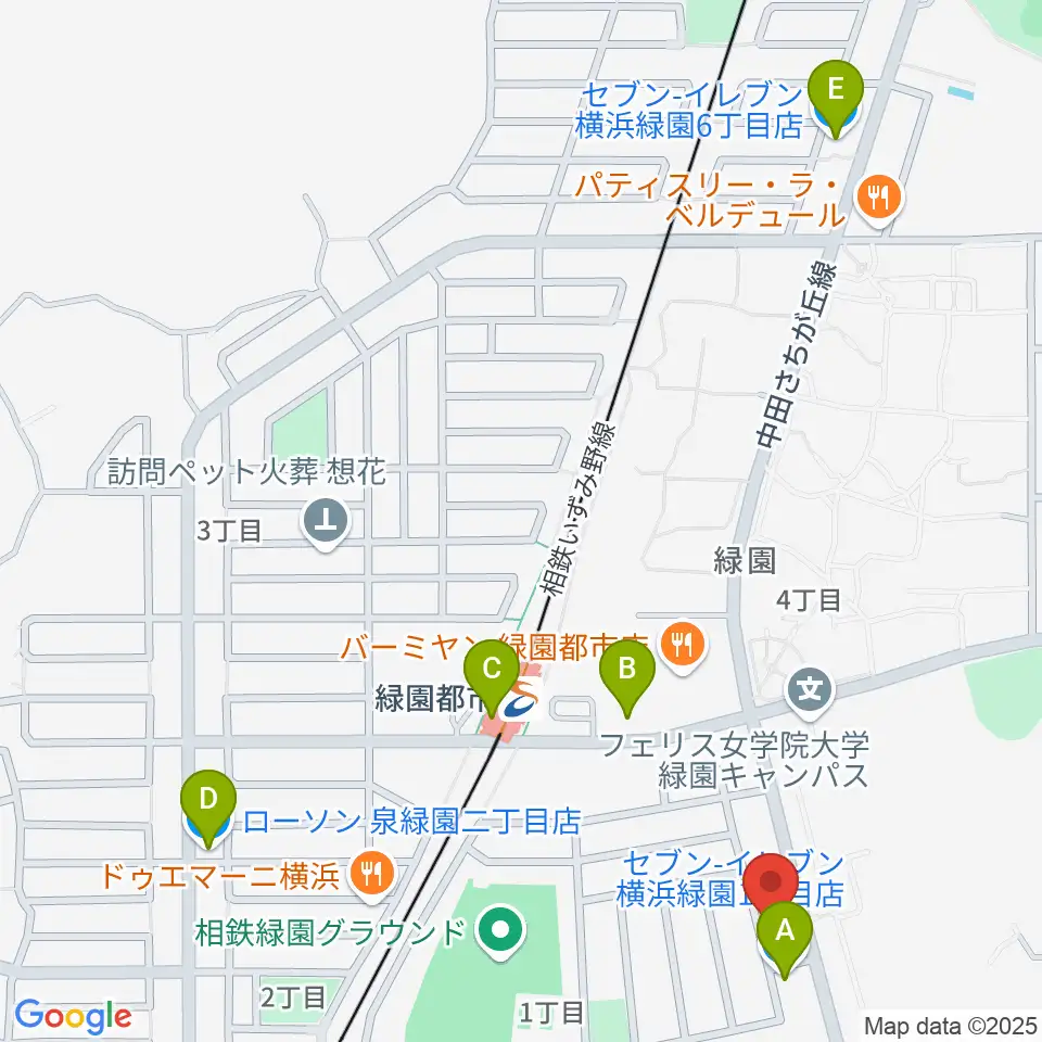 リシュモア音楽教室周辺のコンビニエンスストア一覧地図