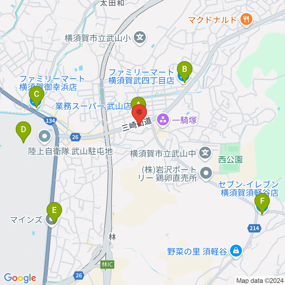 こんちぇると音楽教室周辺のコンビニエンスストア一覧地図