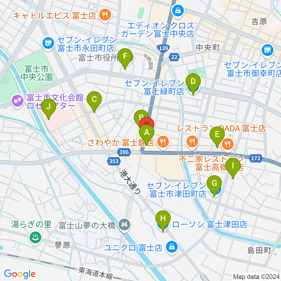 かやはら音楽教室 吉原教室周辺のコンビニエンスストア一覧地図