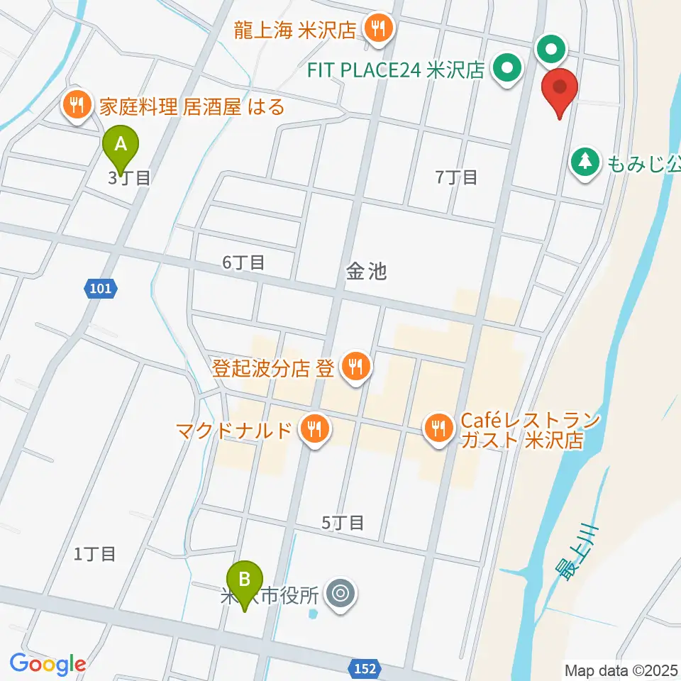 音楽アズム舘 米沢店周辺のコンビニエンスストア一覧地図