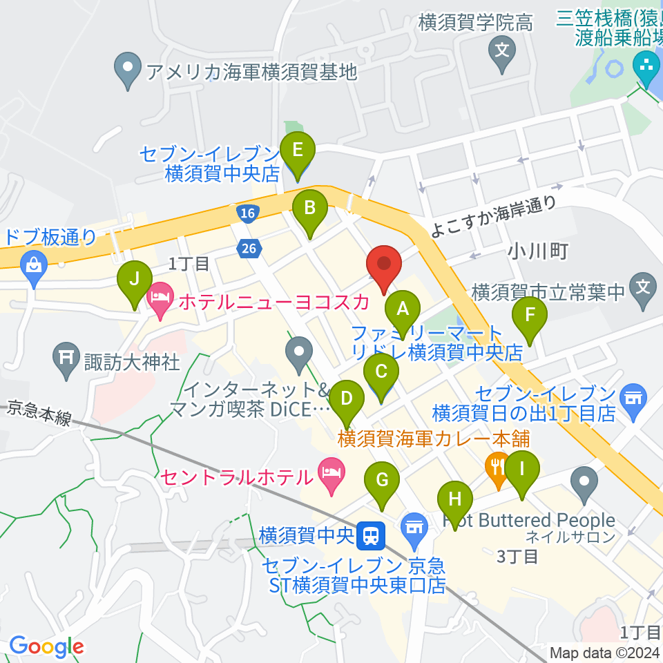 オクターヴ 横須賀中央センター周辺のコンビニエンスストア一覧地図