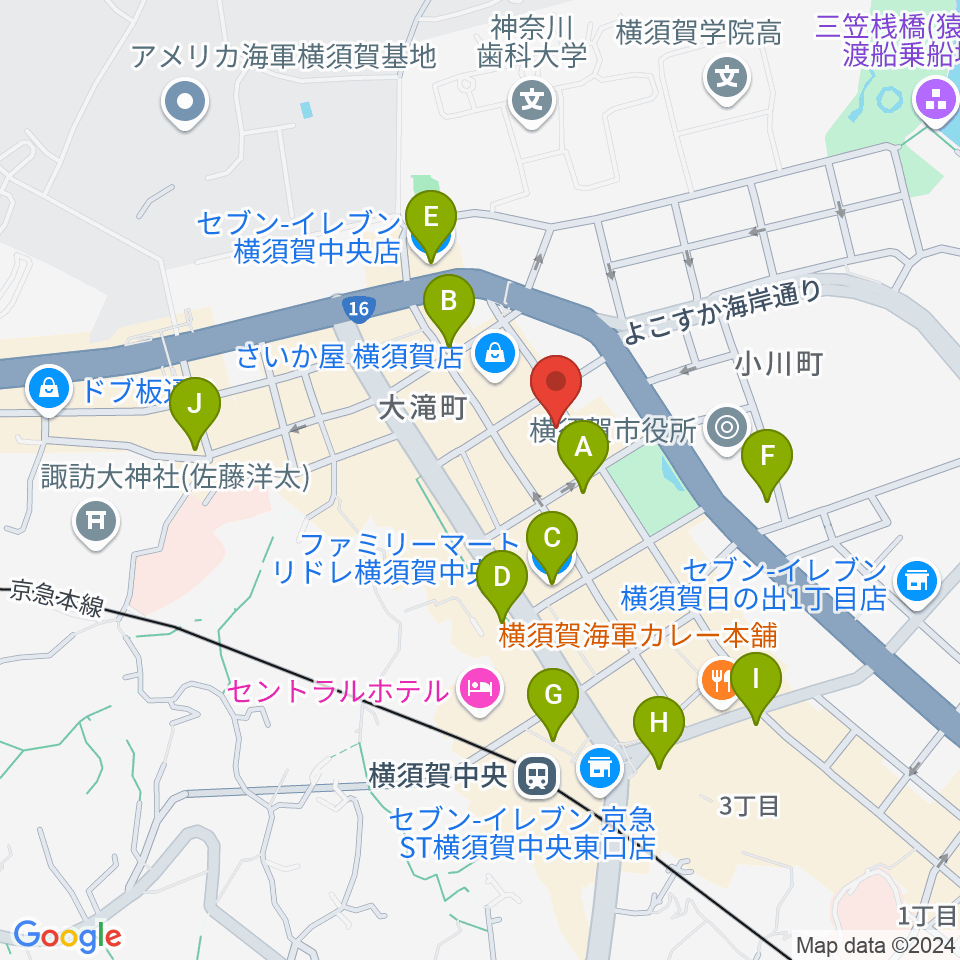 オクターヴ 横須賀中央センター周辺のコンビニエンスストア一覧地図