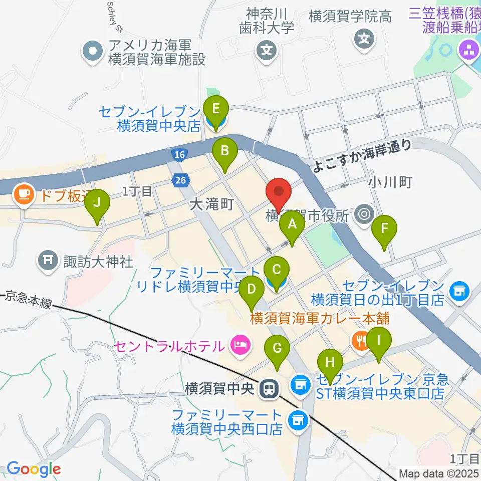 オクターヴ 横須賀中央センター周辺のコンビニエンスストア一覧地図