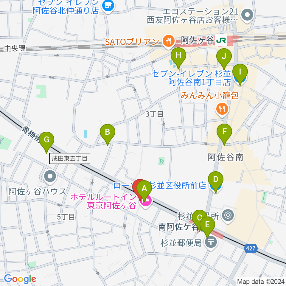 あさがやドラム周辺のコンビニエンスストア一覧地図