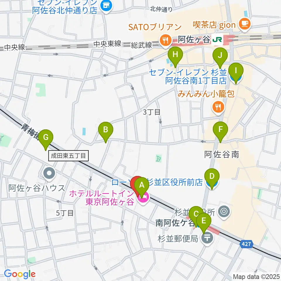 あさがやドラム周辺のコンビニエンスストア一覧地図