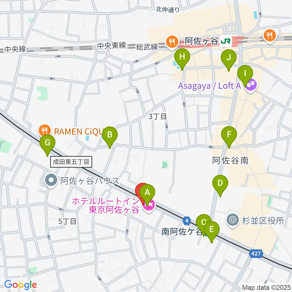 あさがやドラム周辺のコンビニエンスストア一覧地図