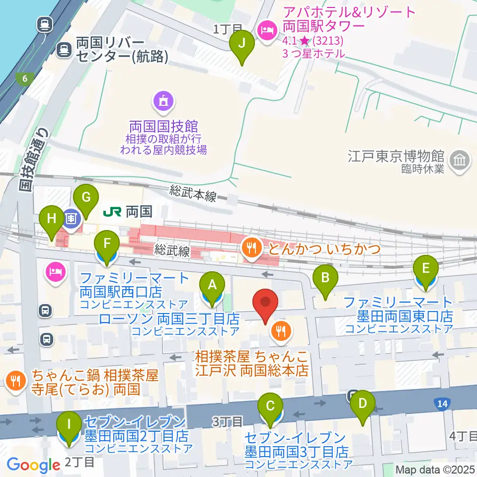 大沢憲三フラメンコギター・カンテ教室 両国校周辺のコンビニエンスストア一覧地図
