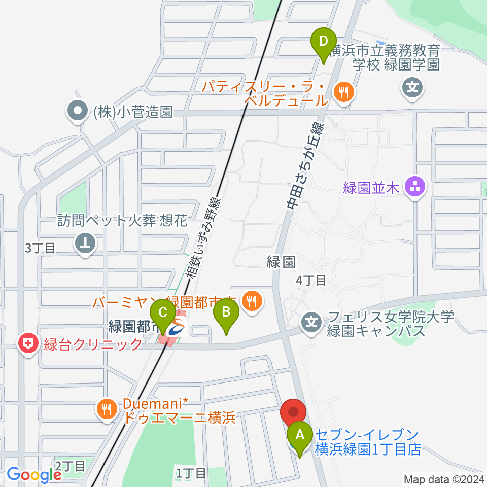 ピアノクリニックヨコヤマ周辺のコンビニエンスストア一覧地図