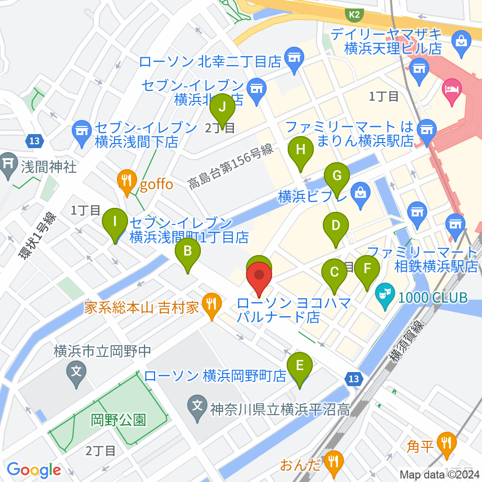 横浜ギタースクール周辺のコンビニエンスストア一覧地図