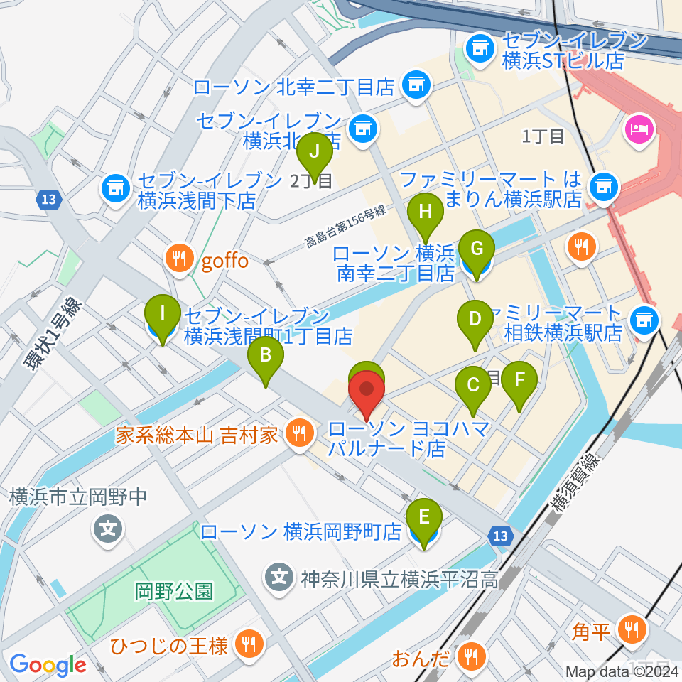 横浜ギタースクール周辺のコンビニエンスストア一覧地図