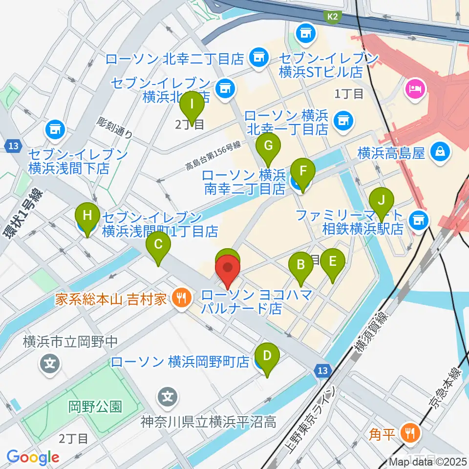 横浜ギタースクール周辺のコンビニエンスストア一覧地図