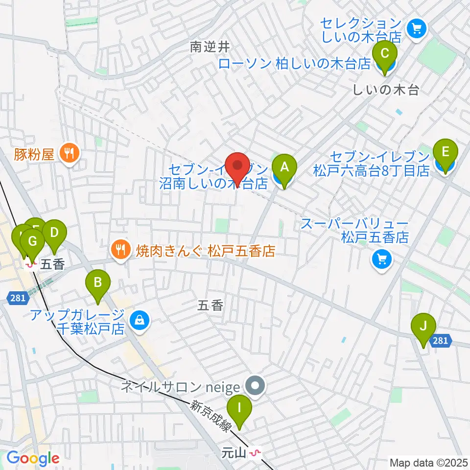 KSK松戸音楽教室周辺のコンビニエンスストア一覧地図