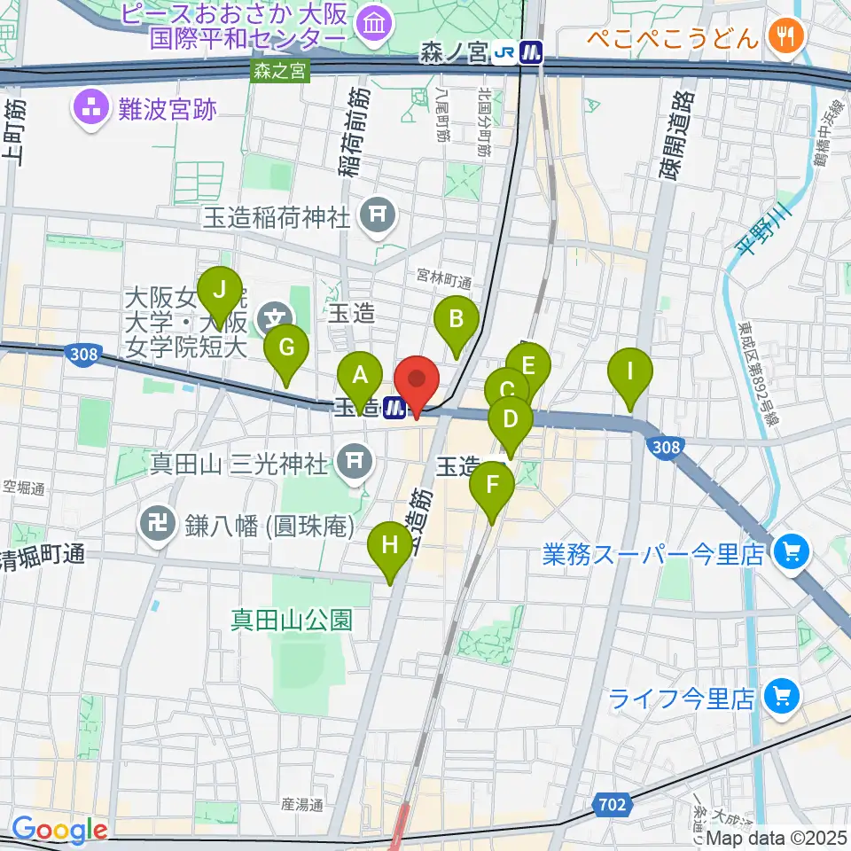 玉造音楽教室周辺のコンビニエンスストア一覧地図
