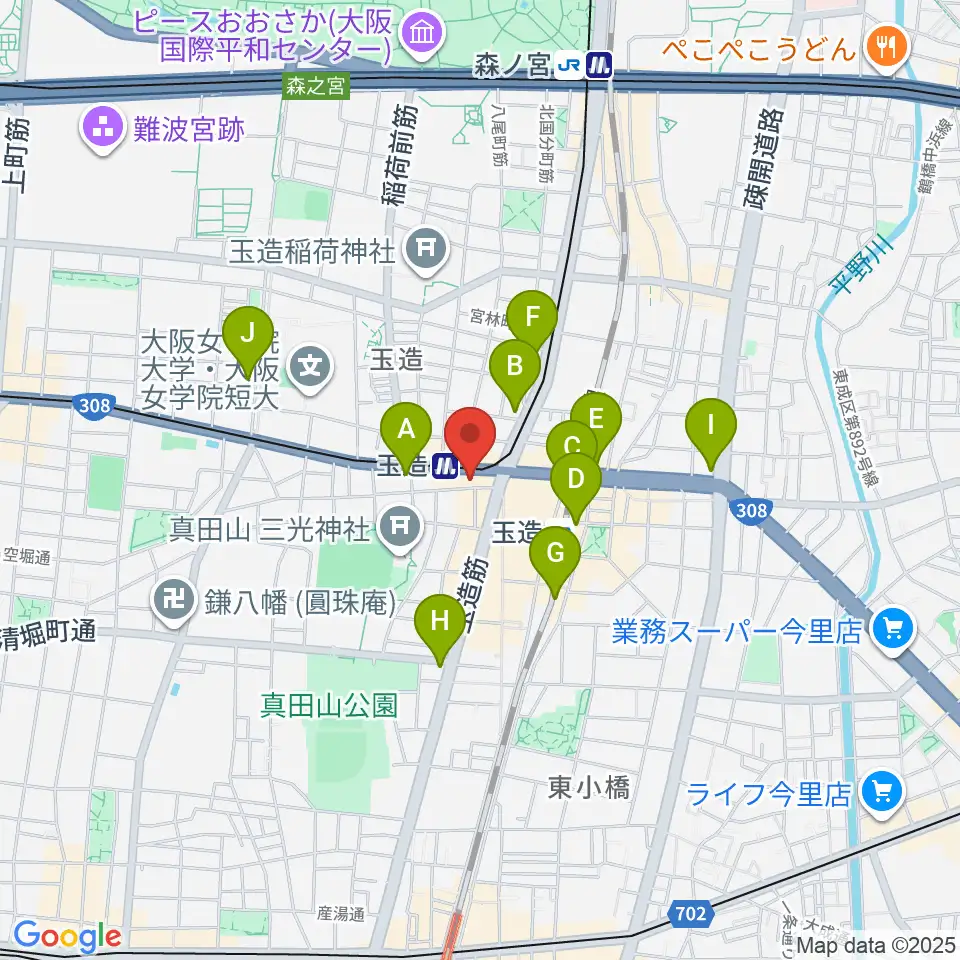 玉造音楽教室周辺のコンビニエンスストア一覧地図