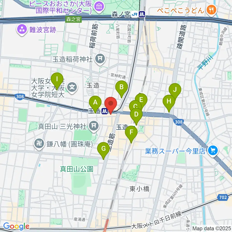 玉造音楽教室周辺のコンビニエンスストア一覧地図