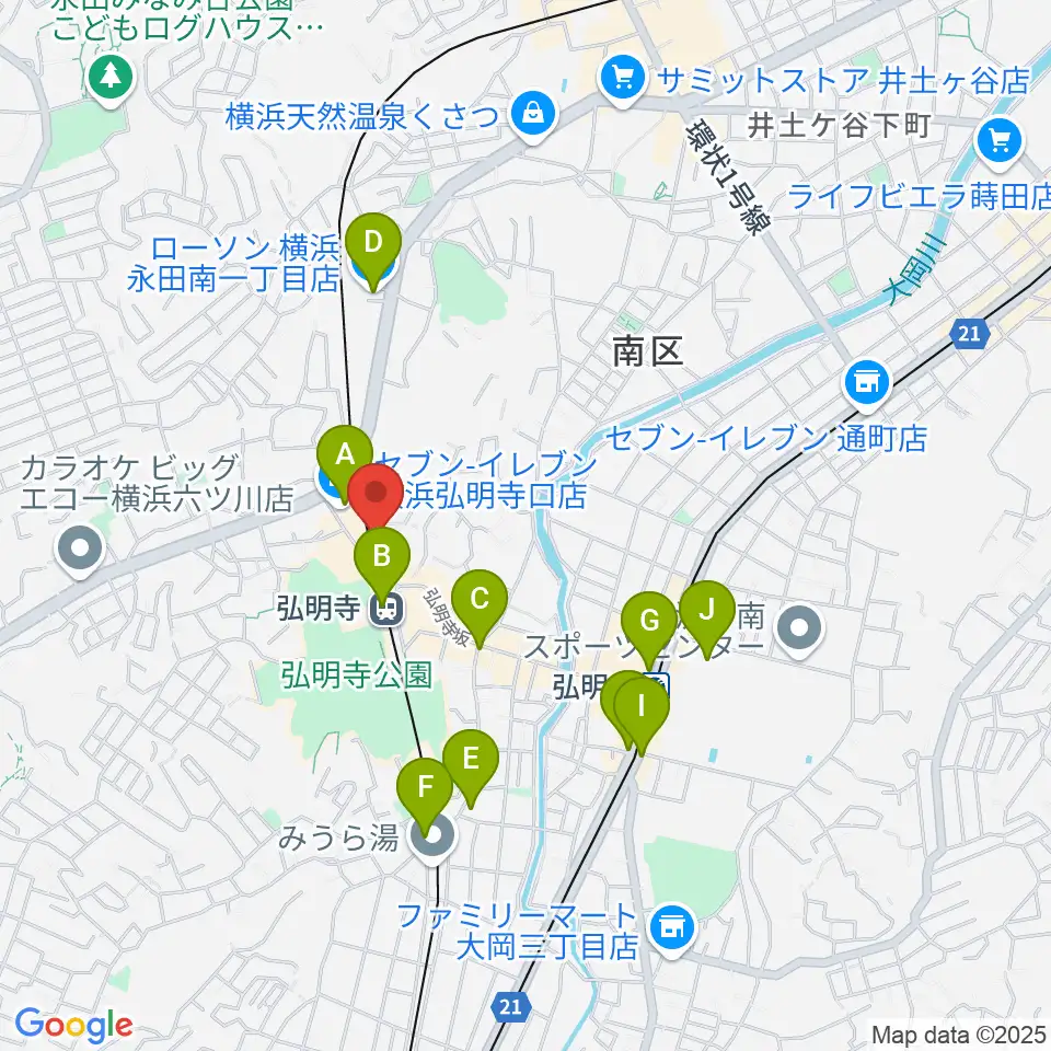弘明寺音楽院周辺のコンビニエンスストア一覧地図