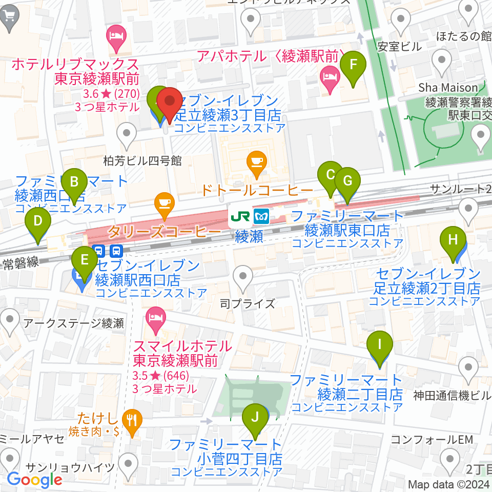 スタジオレッド綾瀬店周辺のコンビニエンスストア一覧地図