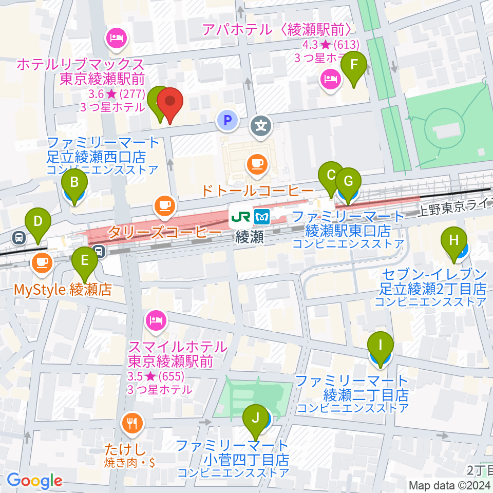 スタジオレッド綾瀬店周辺のコンビニエンスストア一覧地図