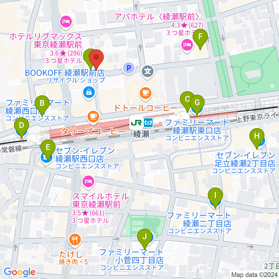 スタジオレッド綾瀬店周辺のコンビニエンスストア一覧地図