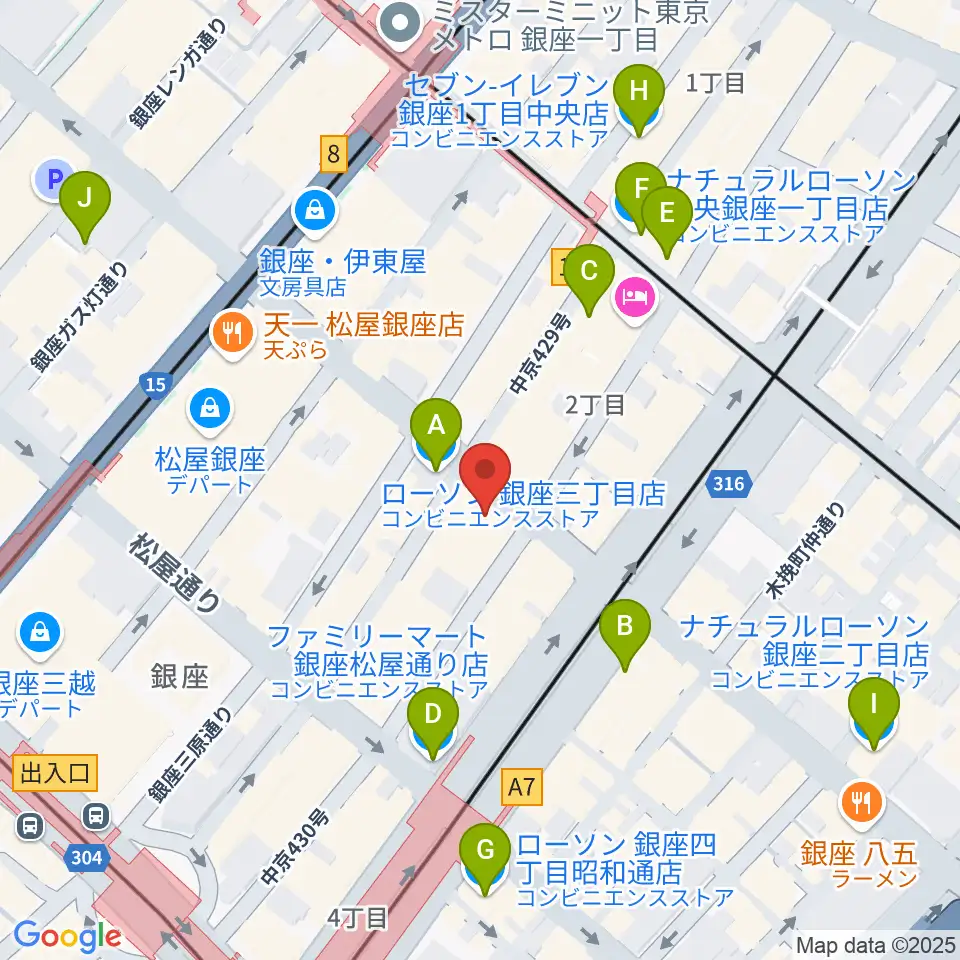サウンドスタジオノア 銀座店周辺のコンビニエンスストア一覧地図