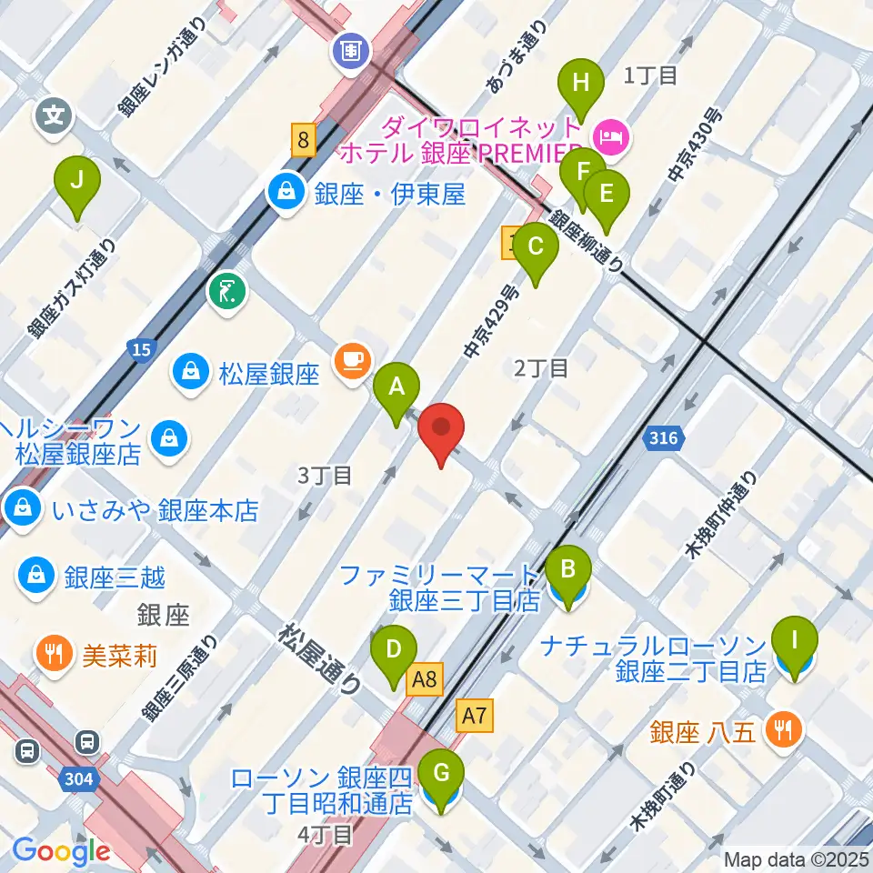 サウンドスタジオノア 銀座店周辺のコンビニエンスストア一覧地図