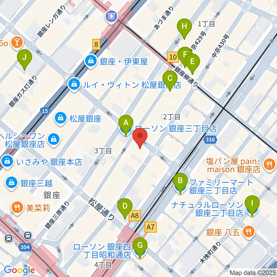 サウンドスタジオノア 銀座店周辺のコンビニエンスストア一覧地図