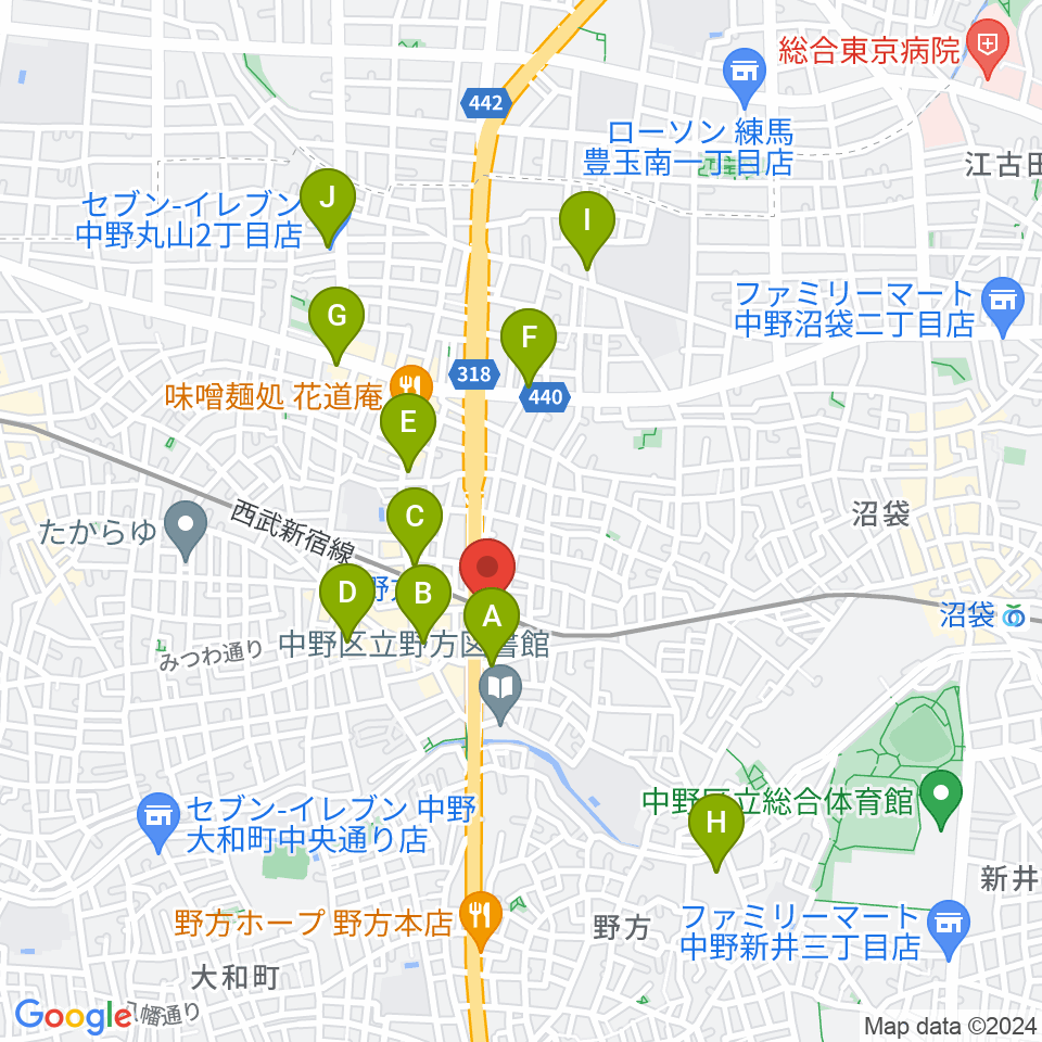 サウンドスタジオノア 野方店周辺のコンビニエンスストア一覧地図