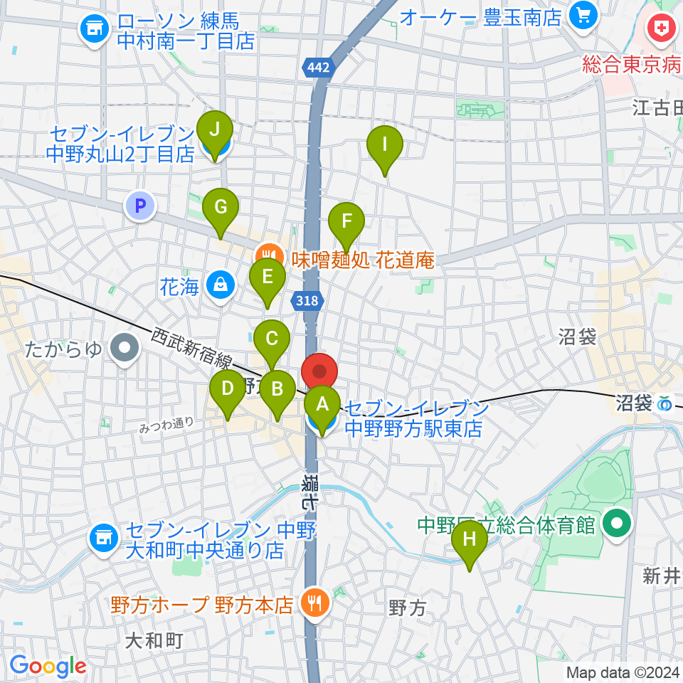 サウンドスタジオノア 野方店周辺のコンビニエンスストア一覧地図