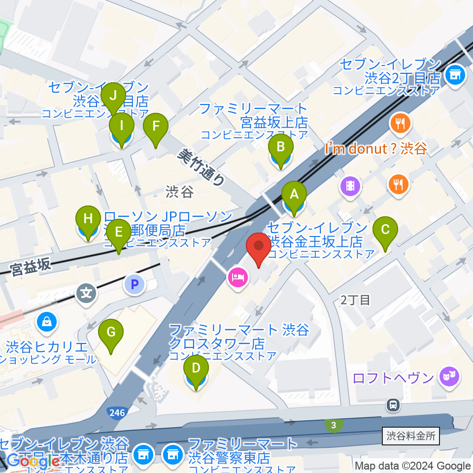 サウンドスタジオノア 渋谷1号店周辺のコンビニエンスストア一覧地図