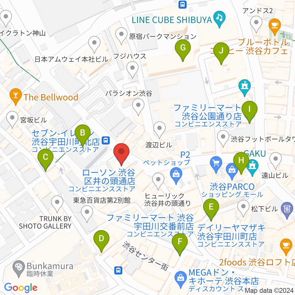 サウンドスタジオノア 渋谷2号店周辺のコンビニエンスストア一覧地図