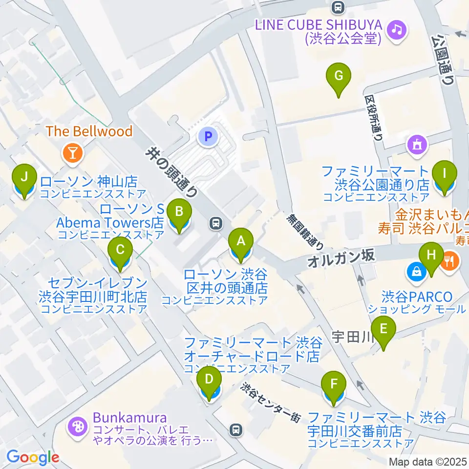 サウンドスタジオノア 渋谷2号店周辺のコンビニエンスストア一覧地図