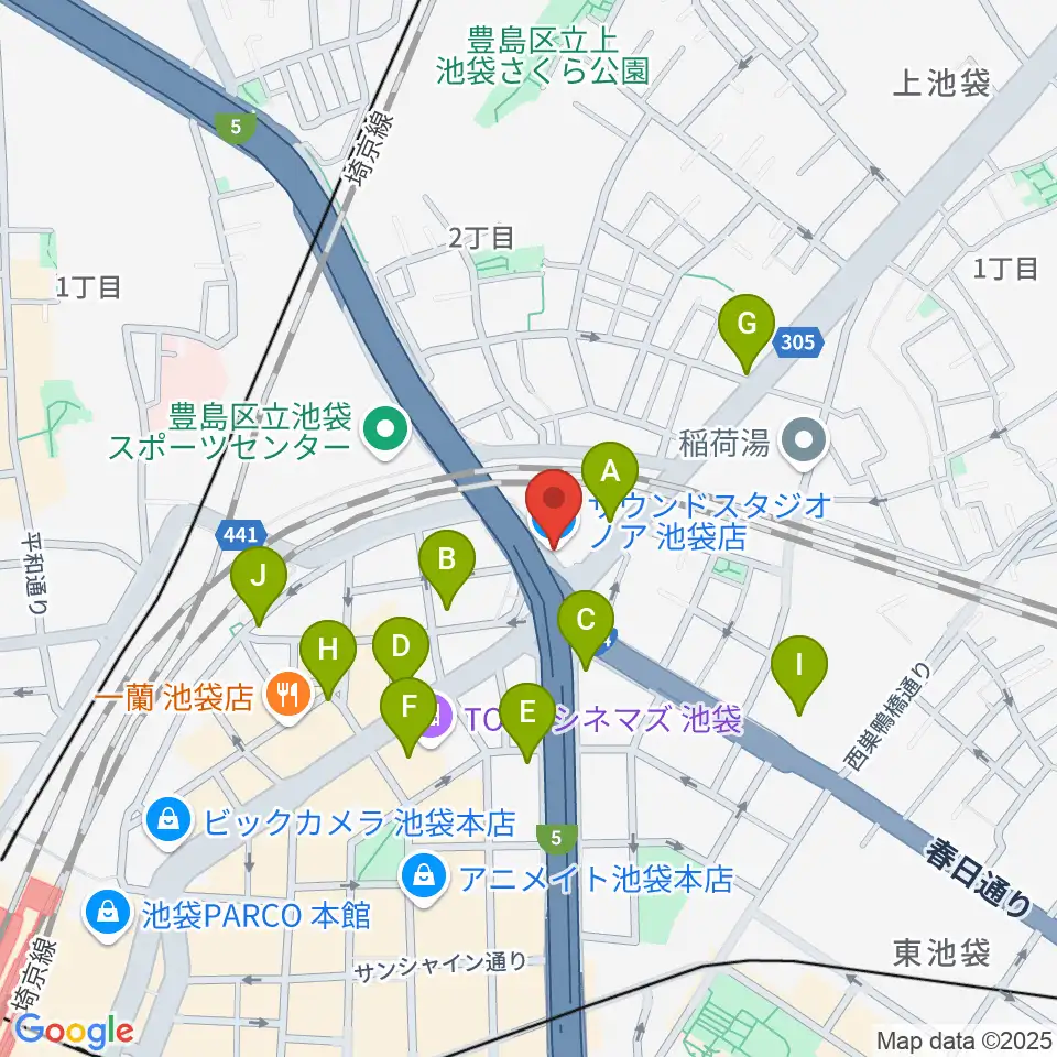 サウンドスタジオノア 池袋店周辺のコンビニエンスストア一覧地図