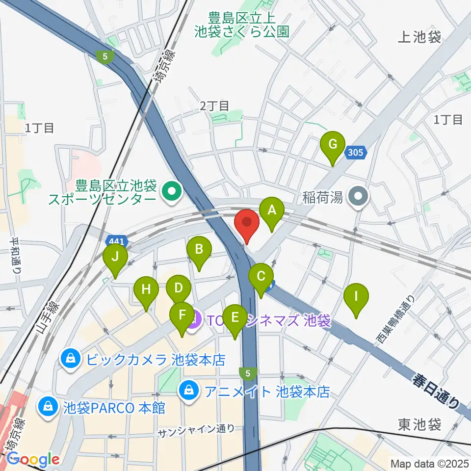サウンドスタジオノア 池袋店周辺のコンビニエンスストア一覧地図