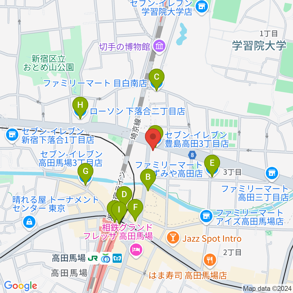 サウンドスタジオノア 高田馬場店周辺のコンビニエンスストア一覧地図