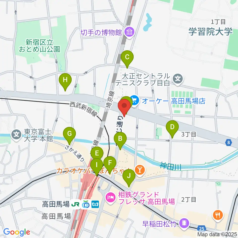 サウンドスタジオノア 高田馬場店周辺のコンビニエンスストア一覧地図