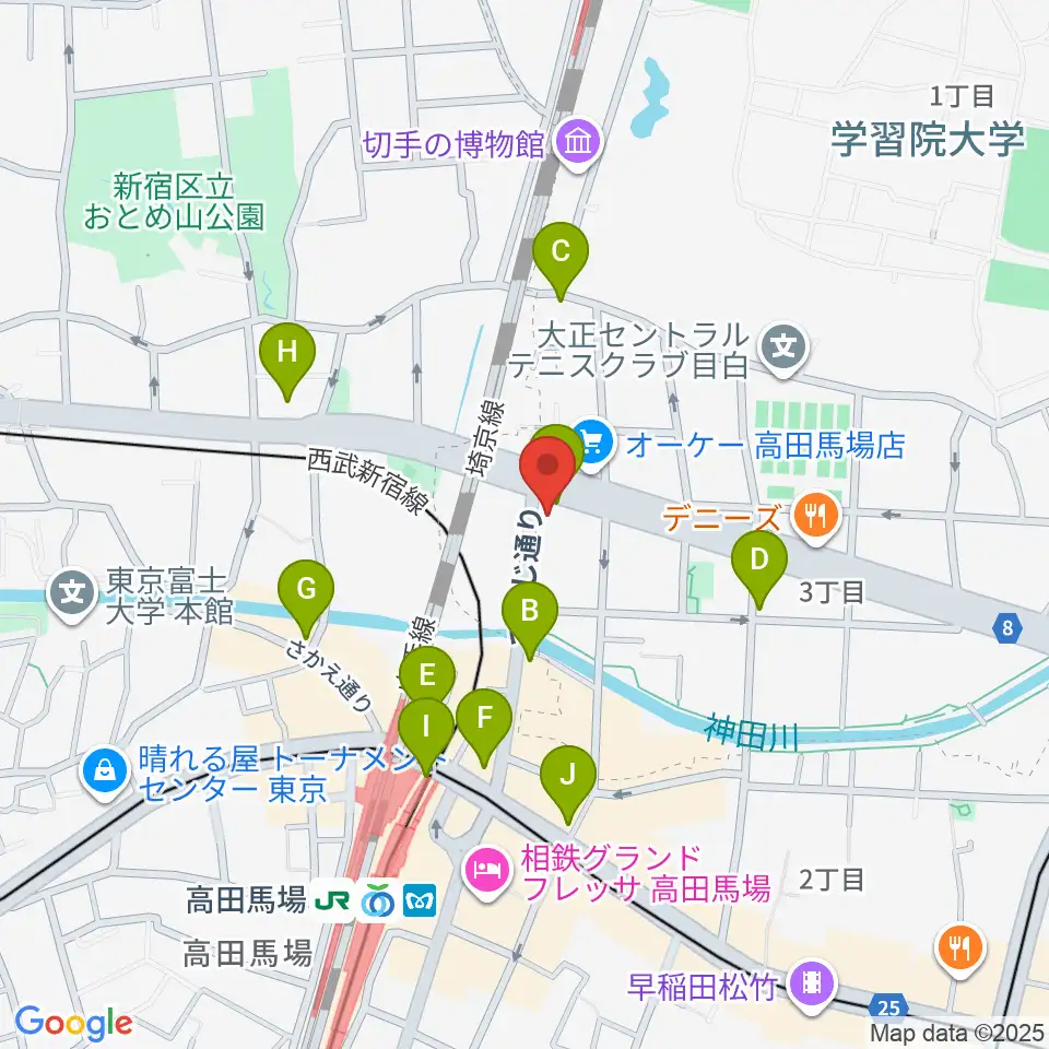 サウンドスタジオノア 高田馬場店周辺のコンビニエンスストア一覧地図