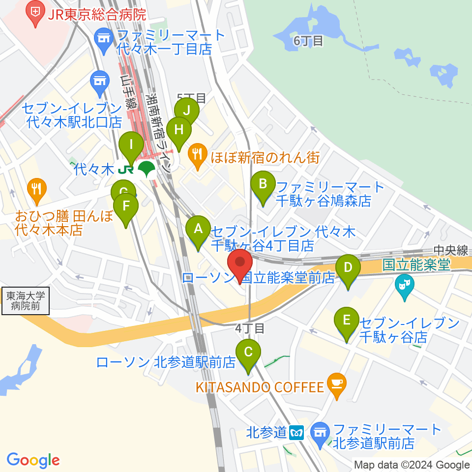 サウンドスタジオノア 代々木店周辺のコンビニエンスストア一覧地図