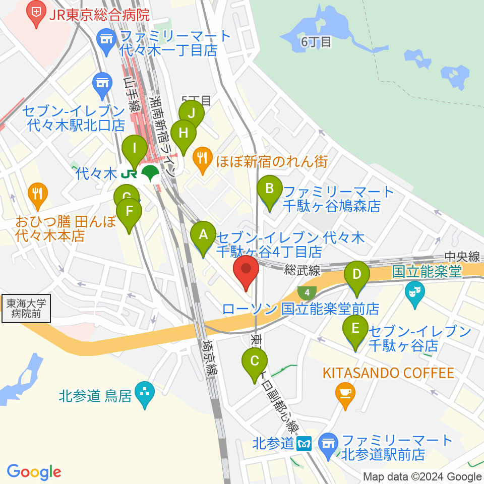 サウンドスタジオノア 代々木店周辺のコンビニエンスストア一覧地図