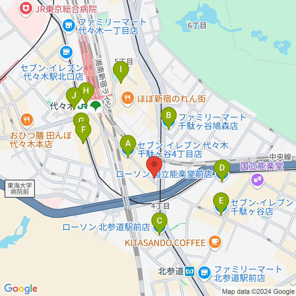 サウンドスタジオノア 代々木店周辺のコンビニエンスストア一覧地図