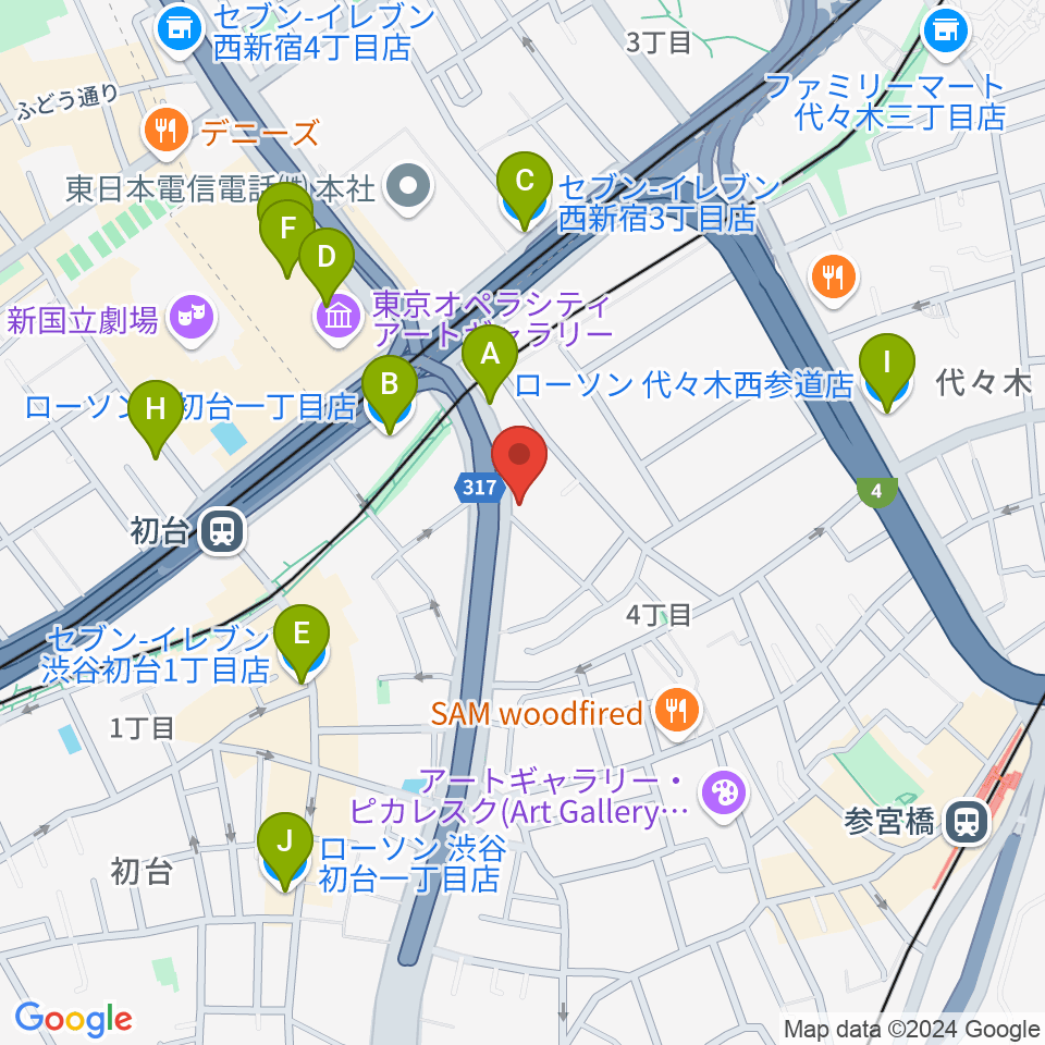 サウンドスタジオノア 初台店周辺のコンビニエンスストア一覧地図