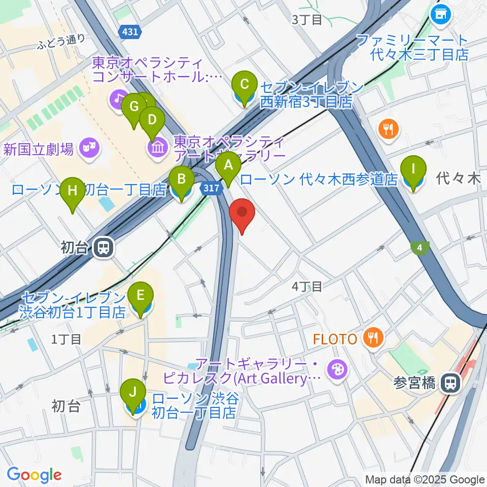 サウンドスタジオノア 初台店周辺のコンビニエンスストア一覧地図